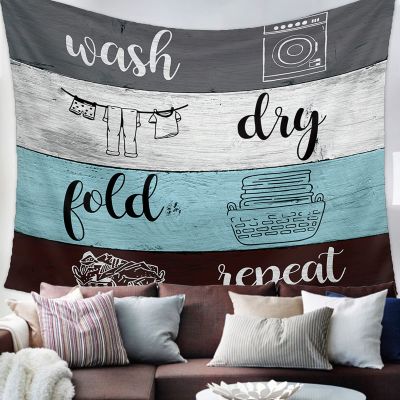 YOKOU Wall Tapestry, Laundry Room Rule Wash Dry Fold Repeat Old Wooden Gray Brown Blue Wall Hanging Tapestries for Bedroom, Dorm, Living Room, Home Dcor 86"X104"