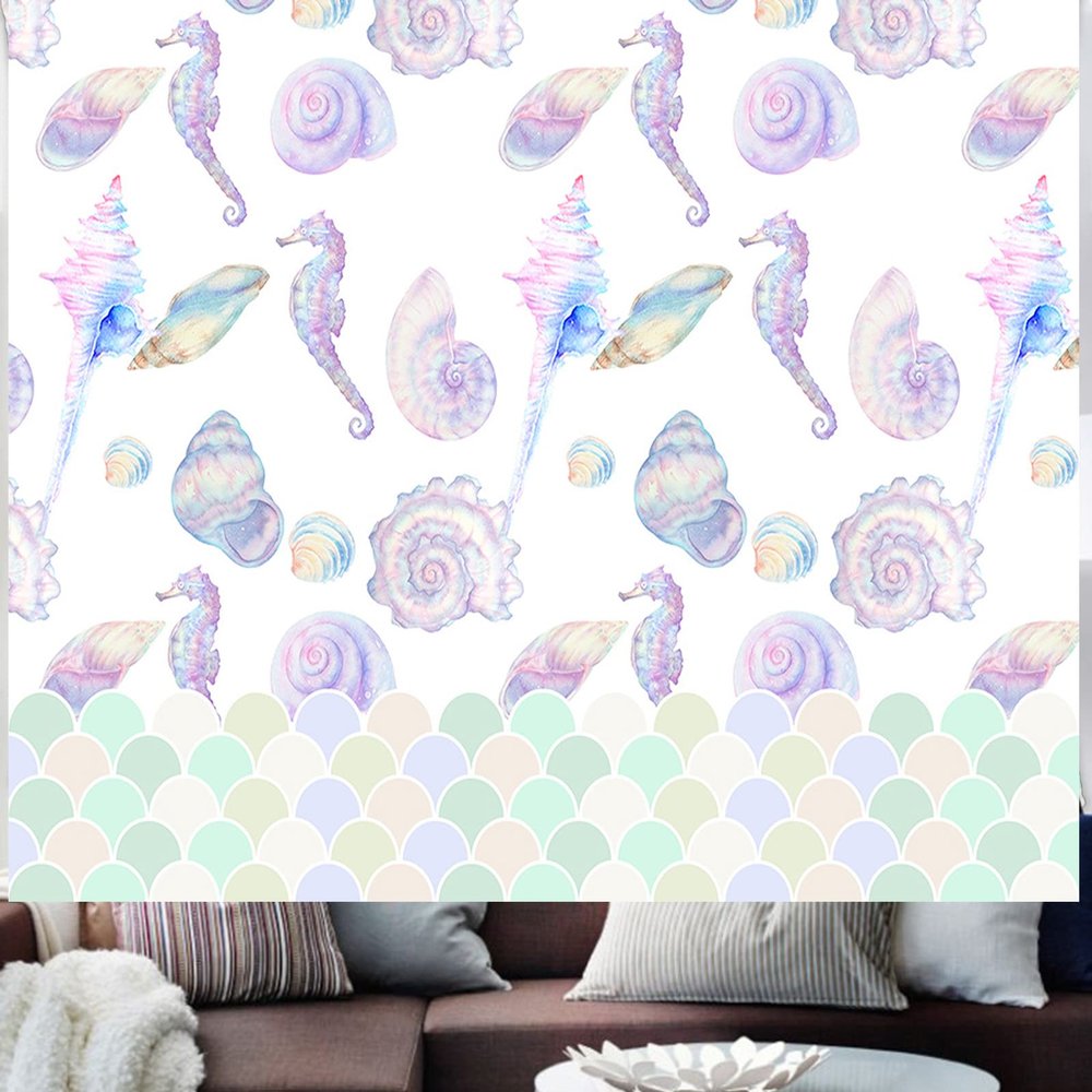 YOKOU Wall Tapestry, Dreamlike Hippocampus Conch Shell Scale Summer Marine Life Ocean Wall Hanging Tapestries for Bedroom, Dorm, Living Room, Home Dcor 39"X59"