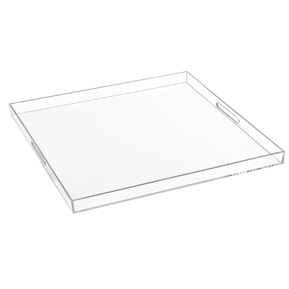 1818 Inch Clear Acrylic Serving Tray with Handles Extra Large Ottoman Tray Decorative Tray Spill-Proof Coffee Table Space Saver Oversize Counter top Organizer Platter with Safe Edge