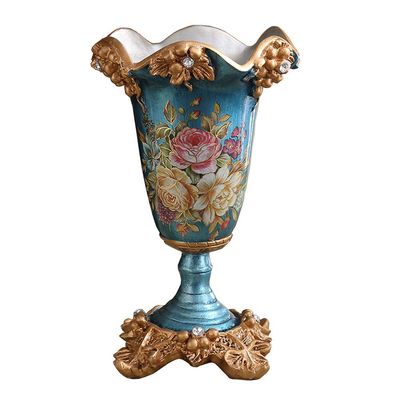 ZLIVASES Elegant Large Flower Vases Table Centerpiece for Kitchen Dining Living Room Home Decor, European RetroTall Big Resin Flowers Chinese Vases for Bedroom Decorations, Blue 10.24in 5.9in
