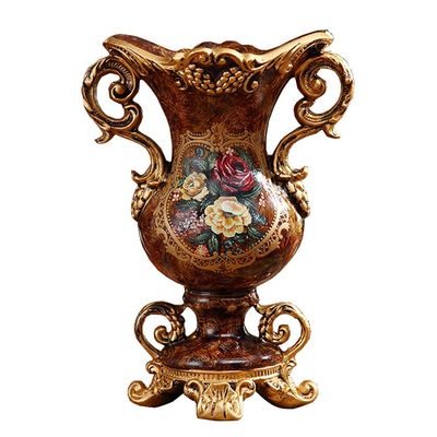 Elegant Large Flower Vases Table Centerpiece for Kitchen Dining Living Room Home Decor, European RetroTall Big Resin Flowers Chinese Vases for Bedroom Decorations, (Wine 14.17in)