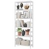 Bamjoy Bamboo Shelf, 6 Tier Bookcase Storage Shelves, Tall Book Rack Shelving Unit, Multipurpose Storage Display Shelf Adjustable Storage Rack for Bathroom Home Office Living Room Kitchen, White view 1
