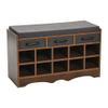 Household Essentials Entryway Storage Bench with 3 Dark Grey Drawers 10 Shoe Compartments and Cushioned Seat in Mid Century Walnut Wood Grain view 1