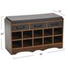 Household Essentials Entryway Storage Bench with 3 Dark Grey Drawers 10 Shoe Compartments and Cushioned Seat in Mid Century Walnut Wood Grain view 3