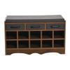 Household Essentials Entryway Storage Bench with 3 Dark Grey Drawers 10 Shoe Compartments and Cushioned Seat in Mid Century Walnut Wood Grain view 4
