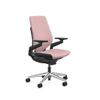 Steelcase Gesture Office Chair - Era Pink Lemonade Fabric, Medium Seat Height, Shell Back, Black on Black Frame with Polished Aluminum Base, Lumbar Support, and Standard Carpet Casters view 1