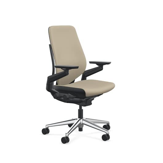 Steelcase Gesture Office Chair - Cogent: Connect Malt Fabric, Low Seat Height, Shell Back, Black on Black Frame with Polished Aluminum Base, Lumbar Support, and Hard Floor Casters