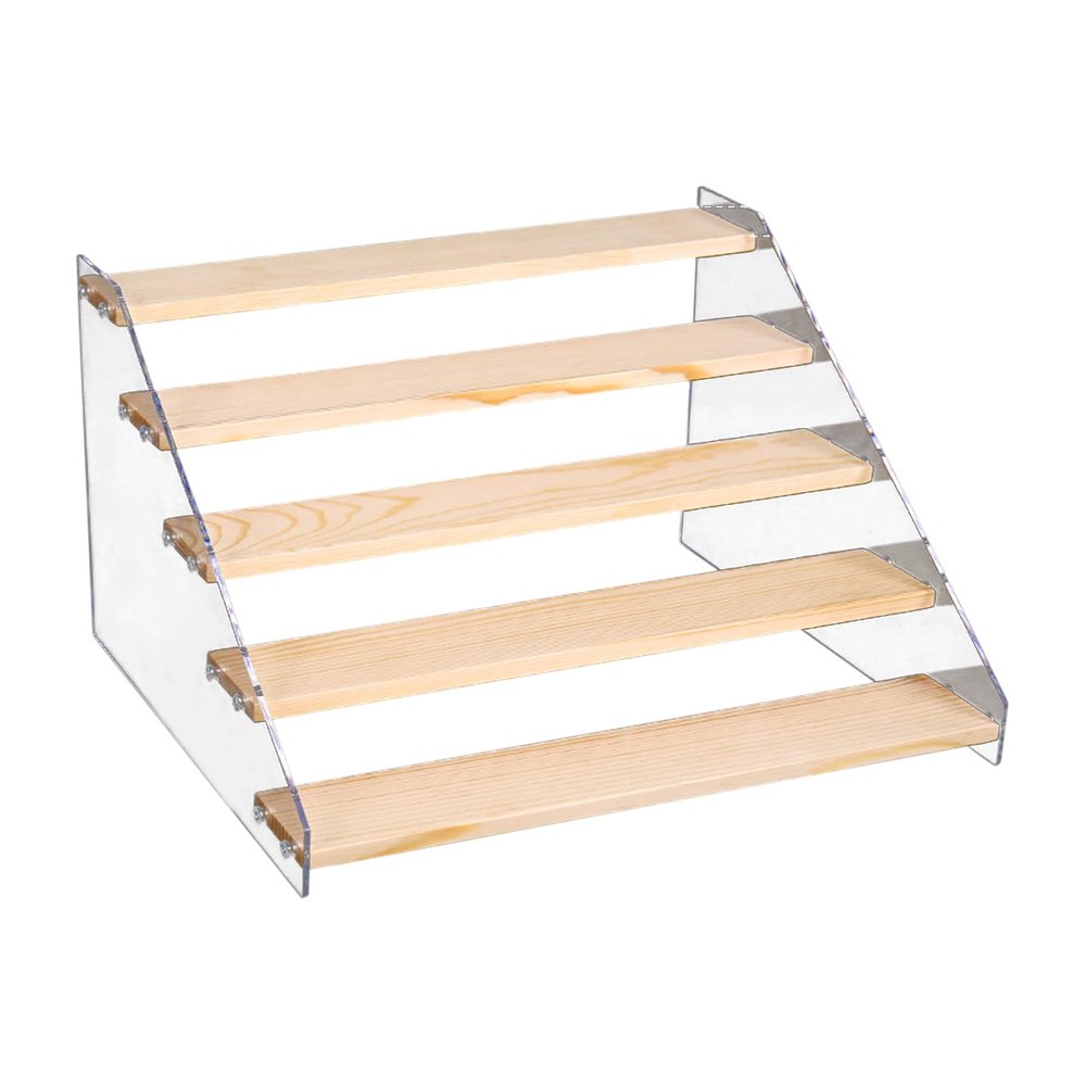 Mokylor Tiered Spice Rack, Step Vitamin Shelf Organizer, Seasoning Organizer Spice Shelf Wooden Display Risers Showcase for Countertop, Cabinet,Figurines, Jewelry Storage (5 Tier)