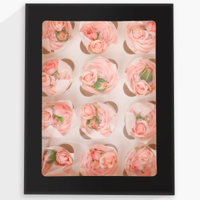 Bakepacker 12 Cupcake Containers 10-Packs Black Cupcake Box Cupcakes Carrier, 12 Cupcake Boxes with Window 13"x10"x3.5"Auto-pop up