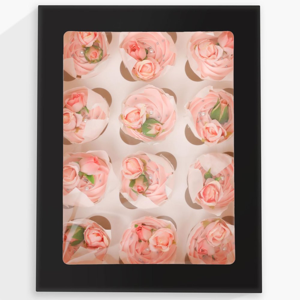 Bakepacker 12 Cupcake Containers 10-Packs Black Cupcake Box Cupcakes Carrier, 12 Cupcake Boxes with Window 13"x10"x3.5"Auto-pop up