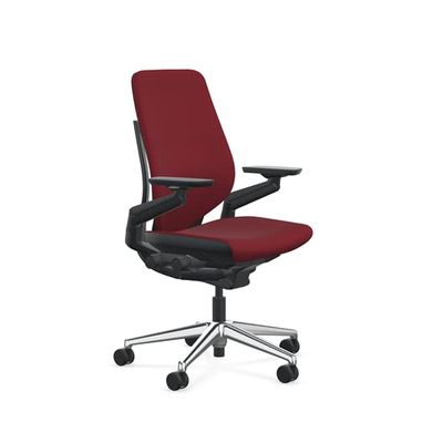 Steelcase Gesture Office Chair - Cogent: Connect Merlot Fabric, Medium Seat Height, Shell Back, Black on Black Frame with Polished Aluminum Base, Lumbar Support, and Standard Carpet Casters