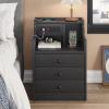 ADORNEVE Nightstand with Charging Station,Black Night Stand for Bedroom,End Table with Hutch & Storage Drawers view 1