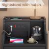 ADORNEVE Nightstand with Charging Station,Black Night Stand for Bedroom,End Table with Hutch & Storage Drawers view 3