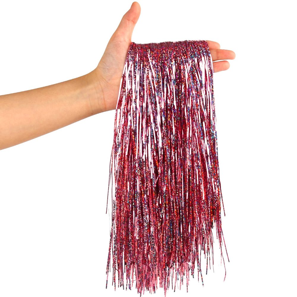 CCINEE 2000 Strands Christmas Tinsel Icicles, 19.7" Shiny Mylar Foil Icicle for Xmas Tree, Holiday, Birthday, Wedding, Party Hanging Decoration, Pink