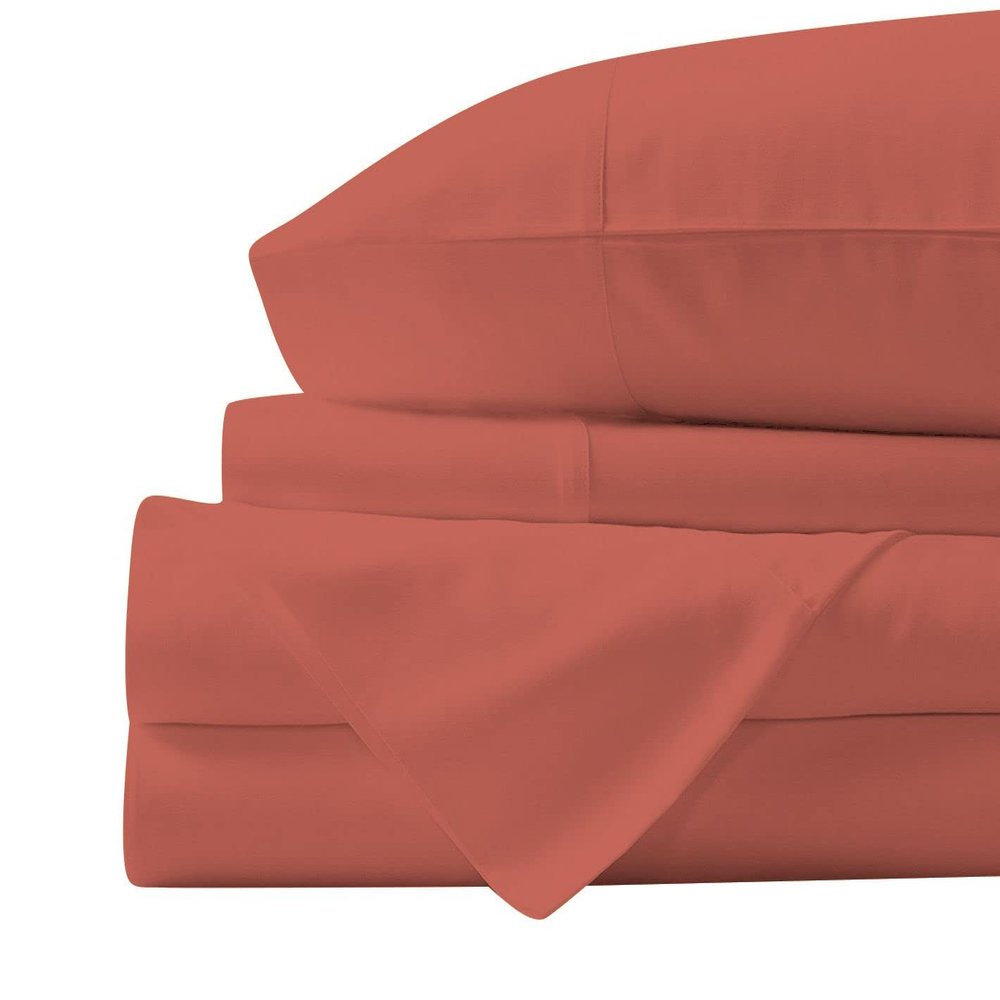 4 Piece RV Sheets Set, Luxury Breathable & Cooling Sheets Sheets 1000 Thread Count 100% Egyptian Cotton, 12 Inch Deep Pocket RV Bunk Size (34"X75"), Brick Red