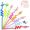 24 Reusable Drinking Plastic Straws + 6 Temporary Tattoos or 6 Silicone bracelets for Girls and Boys Birthday Party Decorations with Unicorn,Mermaid,or Dinosoaur,plus 1 Cleaning Brush view 2