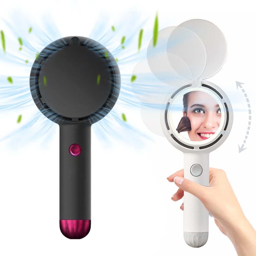 3-In-1 Mini Handheld Fan with Mirror for Makeup, Portable Makeup Fan