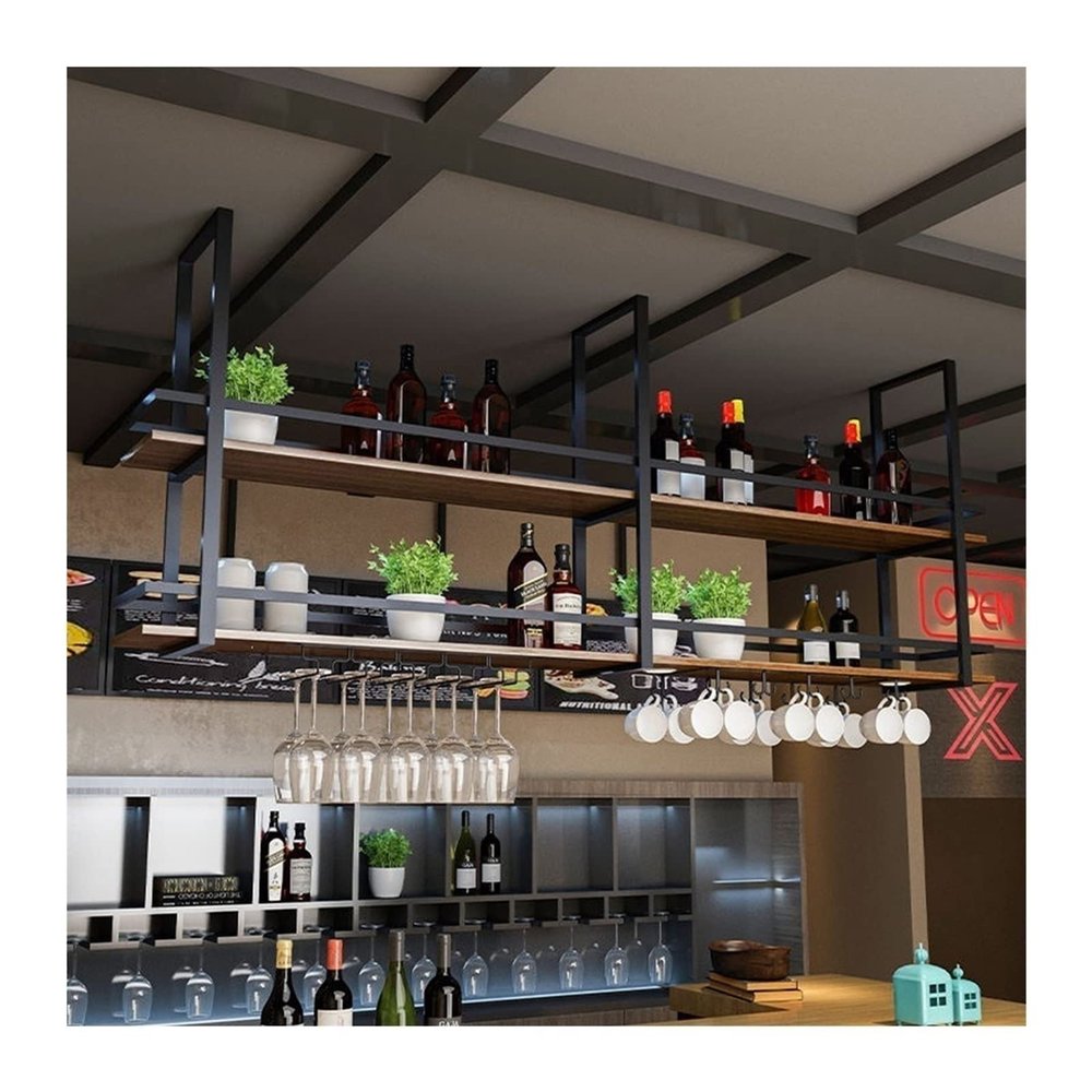 Pipi Zhu Ceiling Wine Glass Holder - Hanging Plant Stand Indoor, Upside Down Kitchen Decorative Storage Rack, LOFT Wall Mount Wine Rack, Bar/Hotel/Restaurant Display Stand, Bearing 70kg