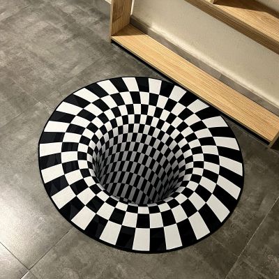 3D Carpet Bottomless Hole Optical Illusion Area Rug, Black and White Plaid Rug, Checkered Optical Illusions Rug, for Dining Room Carpet Home Bedroom Floor Mat,2,63 * 63 inch