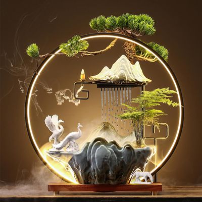 Bnhcoe Tabletop Water Fountain Indoor Animals Desktop Waterfall Fountain with Lights Mist Backflow Incense Holder Meditation Relaxing Indoor Zen Decor for Home, Office (Peacock, Horse & Crane)