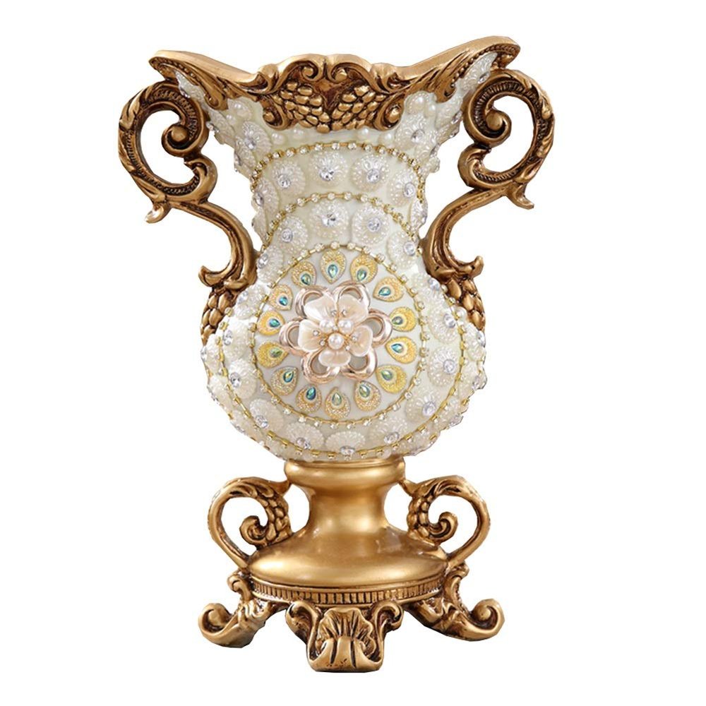 Elegant Large Flower Vases Table Centerpiece for Kitchen Dining Living Room Home Decor, European Retro Tall Big Glass Flowers Chinese Vases for Bedroom Decorations, Best Gift White 11.81in 8.66in