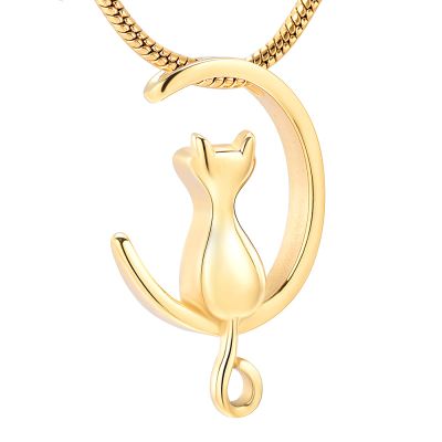 SHEIL Moon & Cat Stainless Stee Cremation Jewelry for Pet Memorial Urns Necklace Hold Ashes Keepsake Locket Jewelry,4