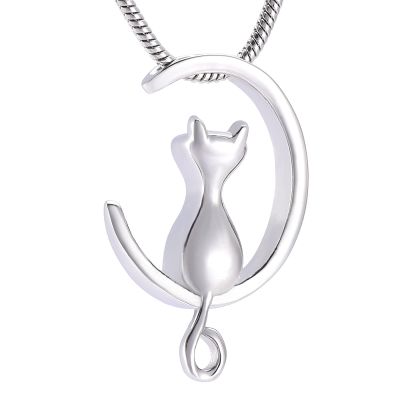 SHEIL Moon & Cat Stainless Stee Cremation Jewelry for Pet Memorial Urns Necklace Hold Ashes Keepsake Locket Jewelry,1