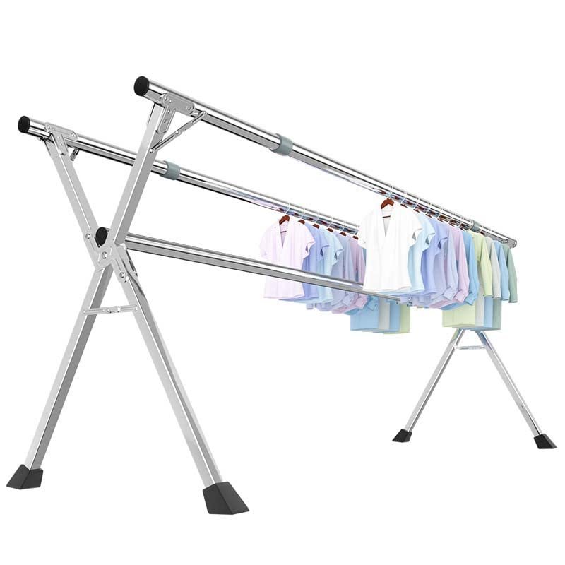 YSUEFIJO Clothes Drying Rack Small Folding, Folding Laundry Rack for Air Drying Clothing, Length Adjustable Saves Space Laundry Drying Rack, Adjustable Stainless Steel Garment Rack (200cm/79in)