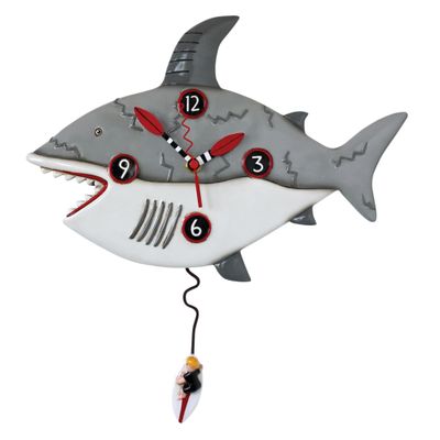 Allen Designs Enesco Surf at Your Own Risk Shark Sculpted Pendulum Wall Clock, 13.25 Inch, Multicolor