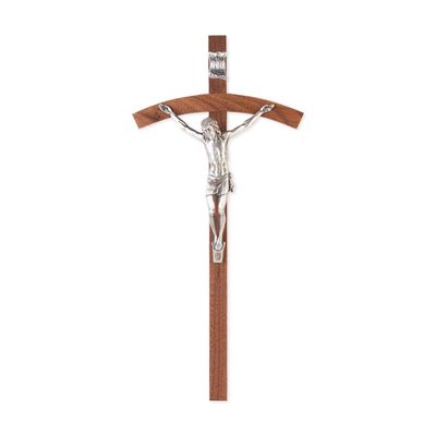 10" Walnut Wood Cross w/Silver Papal Corpus