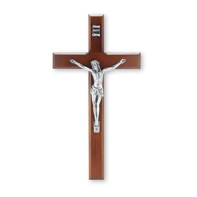 10" Walnut Crucifix with Antique Silver Plated Corpus