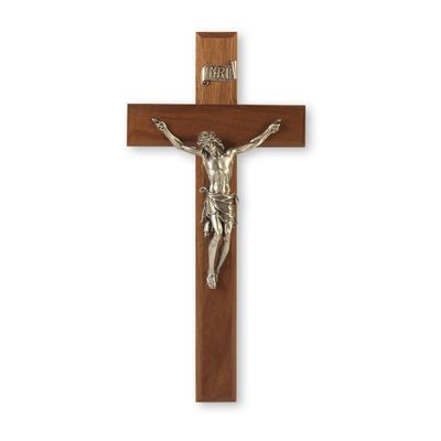 11" Walnut Cross with a Fine Pewter Corpus