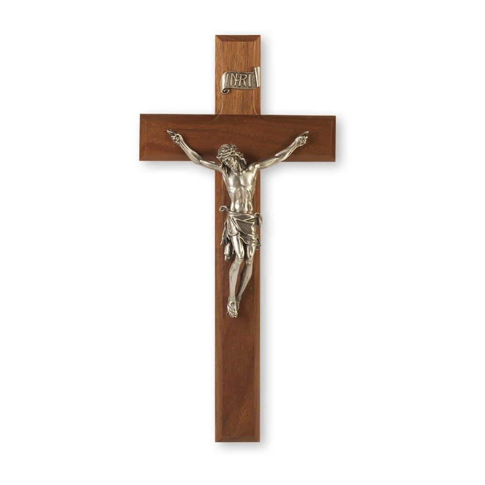 11" Walnut Cross with a Fine Pewter Corpus