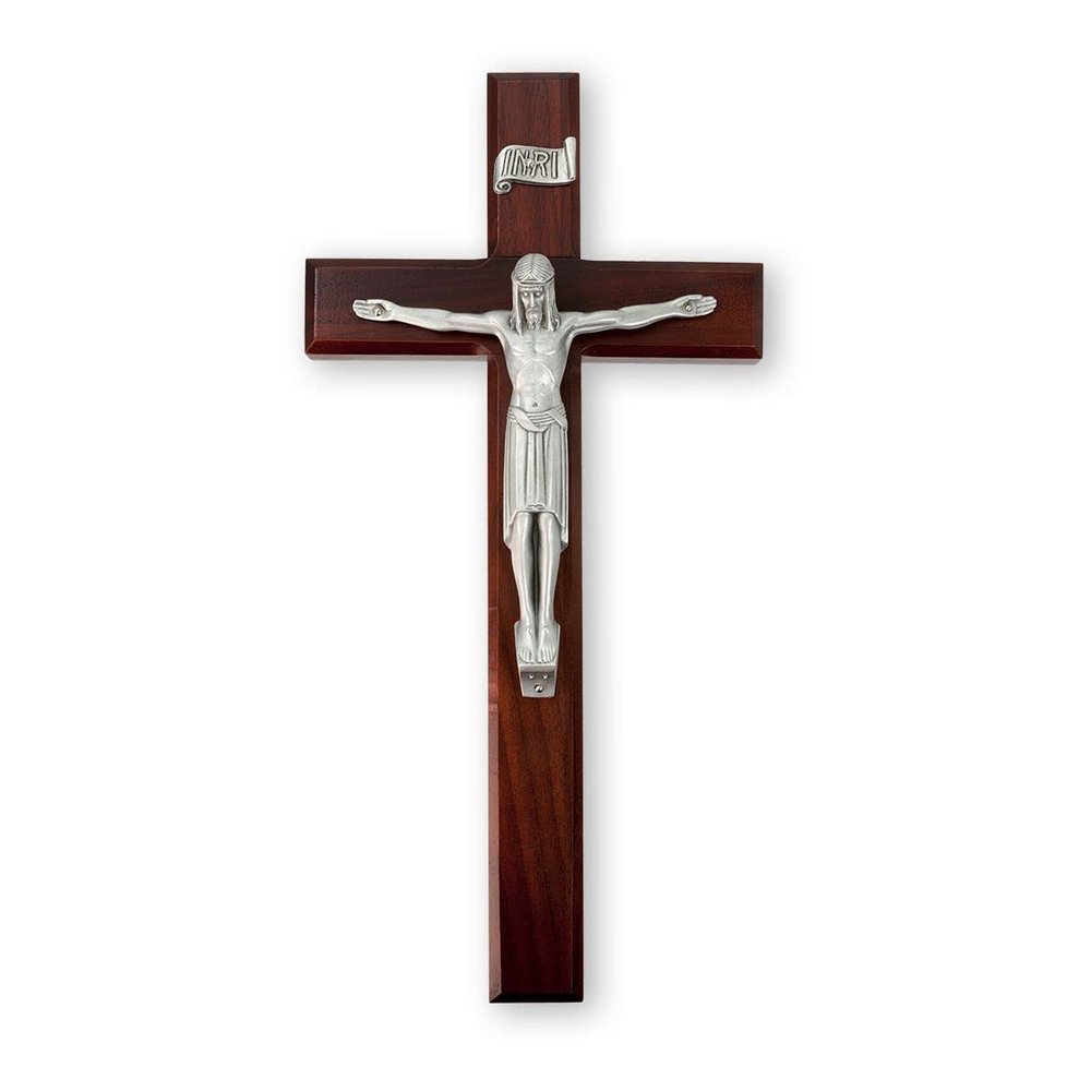 12" Dark Cherry Wood Cross with Genuine Pewter Corpus