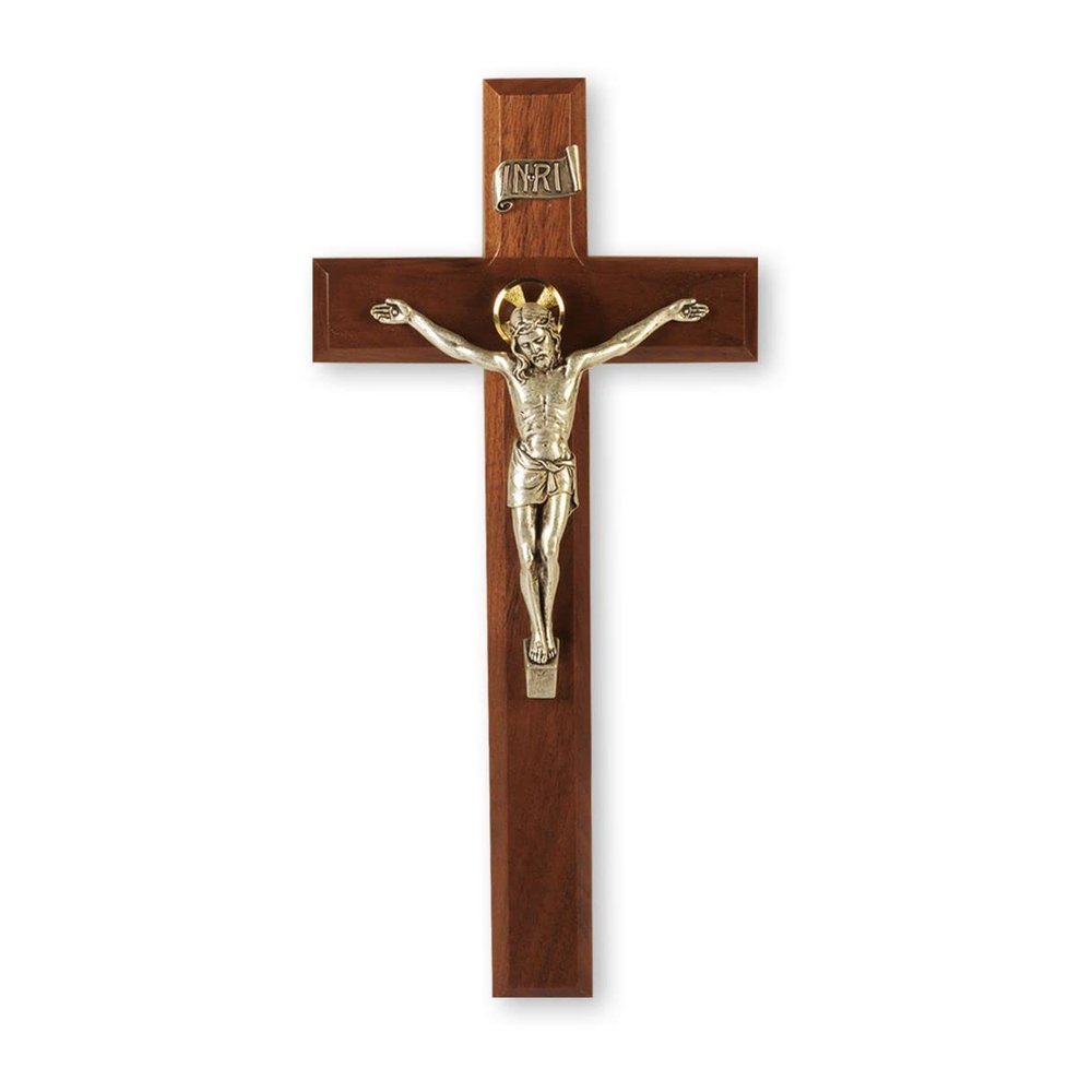 11" Walnut Cross W/Antique Silver Salerni Corpus