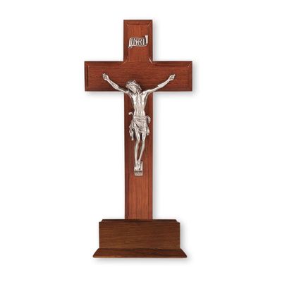 10" Dark Cherry Wood Standing Crucifix with a Pewter Corpus