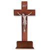 10" Walnut Wood Standing Cross on a Base with a Pewter Corpus view 1
