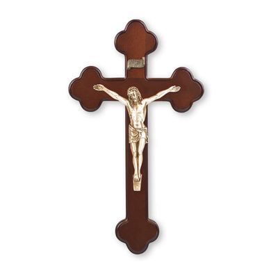 10" Dark Cherry Wood Cross with Museum Gold Plated Antiqued Corpus