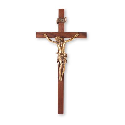 11" Walnut Cross with a Museum Gold Plated Corpus