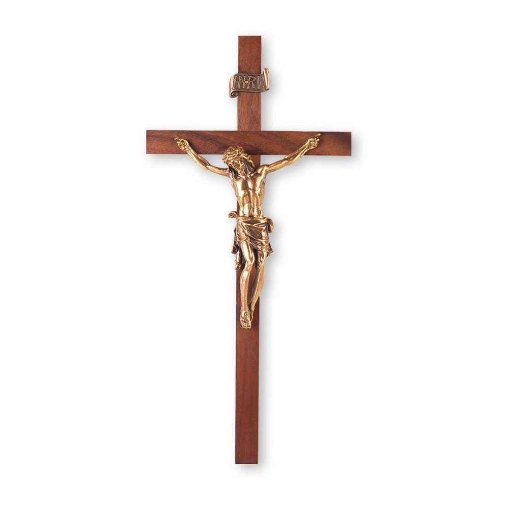 11" Walnut Cross with a Museum Gold Plated Corpus