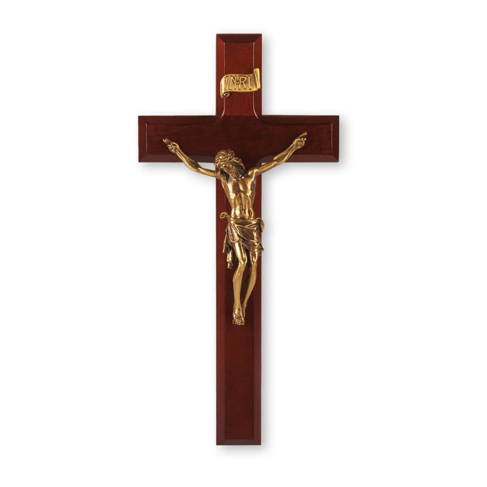 11" Dark Cherry Cross with a Museum Gold Plated Corpus