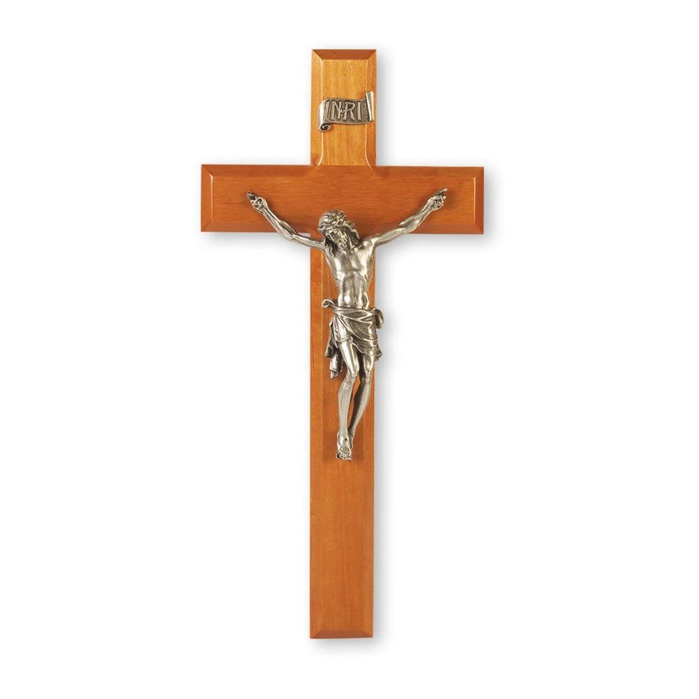 11" Natural Cherry Cross with a Fine Pewter Corpus