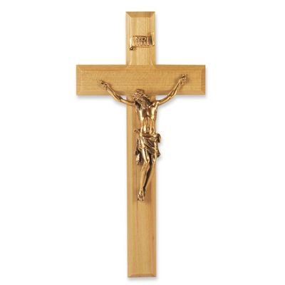 11" Oak Cross with a Museum Gold Plated Corpus