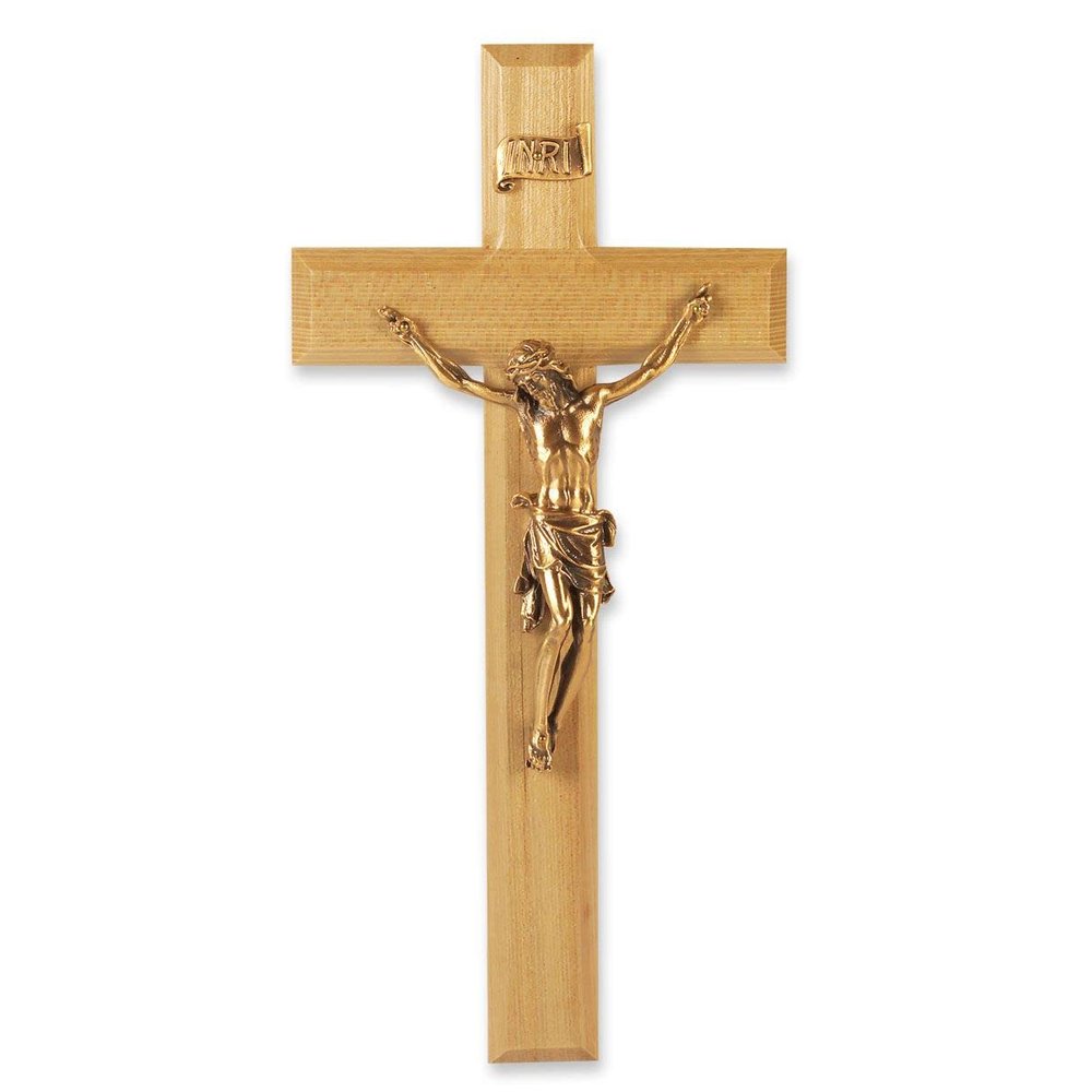11" Oak Cross with a Museum Gold Plated Corpus