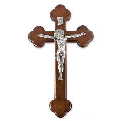 10" Latin Walnut Cross with Genuine Pewter Corpus with Halo