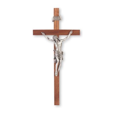 11" Walnut Cross with a Fine Pewter Corpus