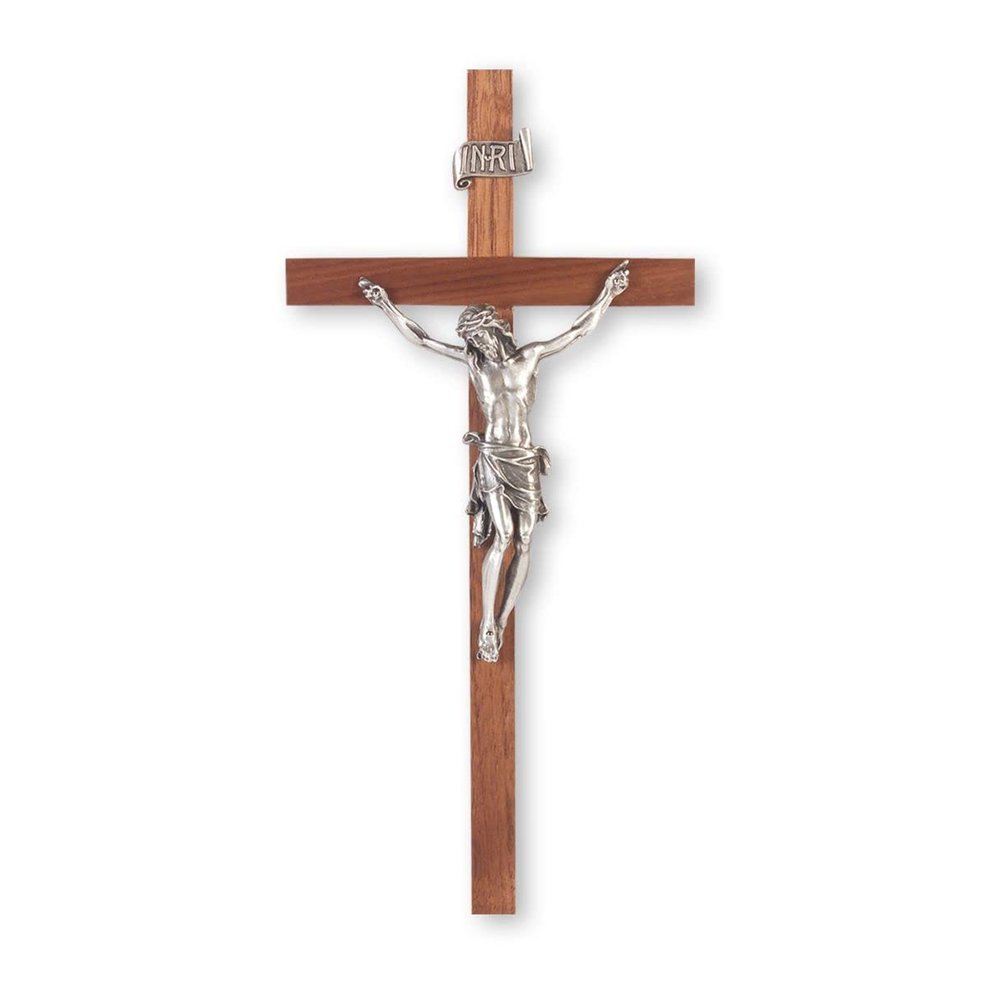 11" Walnut Cross with a Fine Pewter Corpus