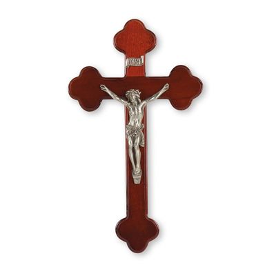 10" Latin Style Dark Cherry Crucifix with Genuine Pewter Corpus