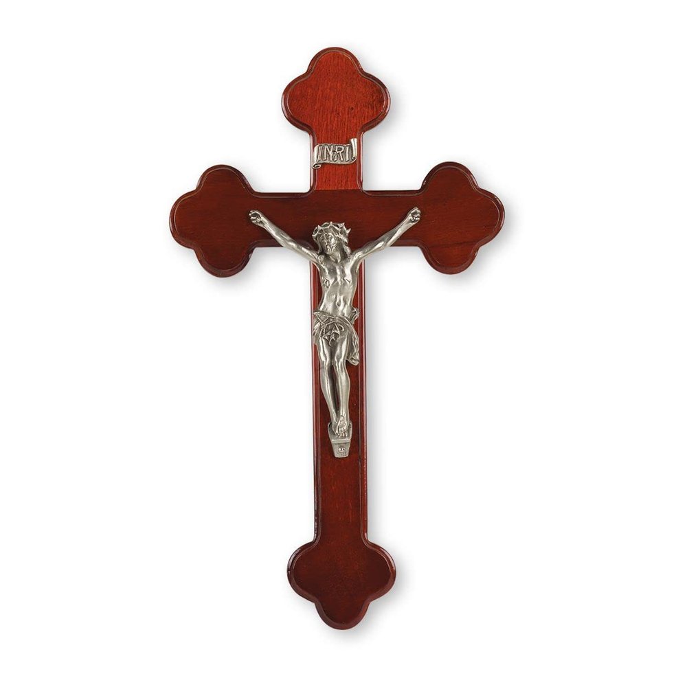 10" Latin Style Dark Cherry Crucifix with Genuine Pewter Corpus