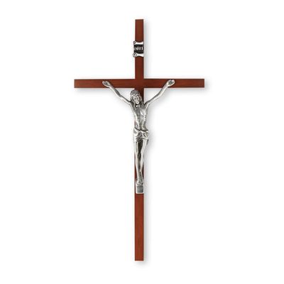 10" Wood Crucifix with Silver Plated Corpus